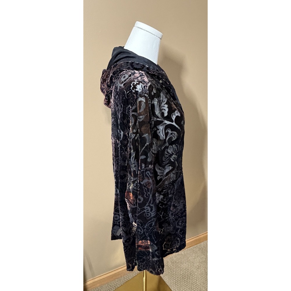 Chico's Silk Velvet Burnout Hooded Tunic Size 2 - Picture 2 of 10